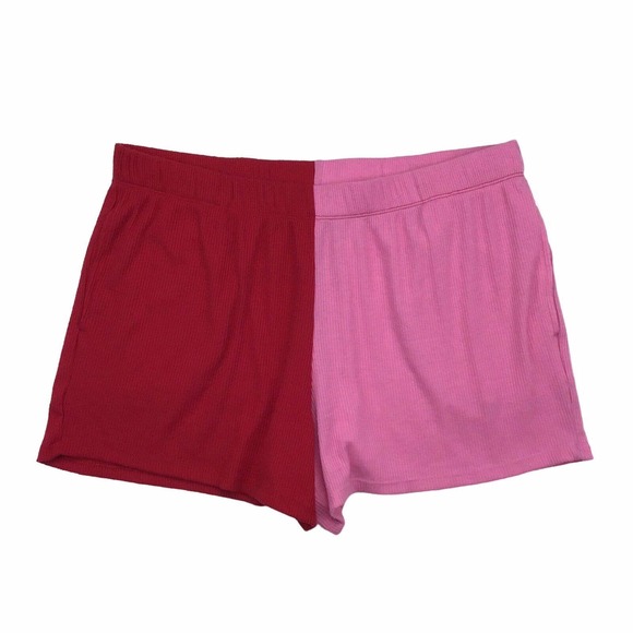 Joyspun Red Pink Colorblock Pajama Sleep Shorts Womens Large (12-14) Loungewear - Picture 1 of 4